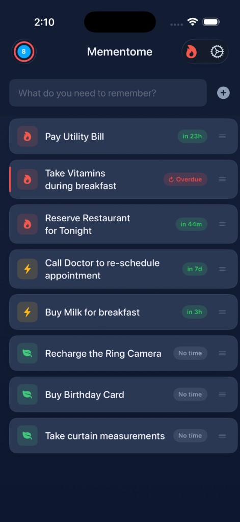 Mementome task list on iPhone