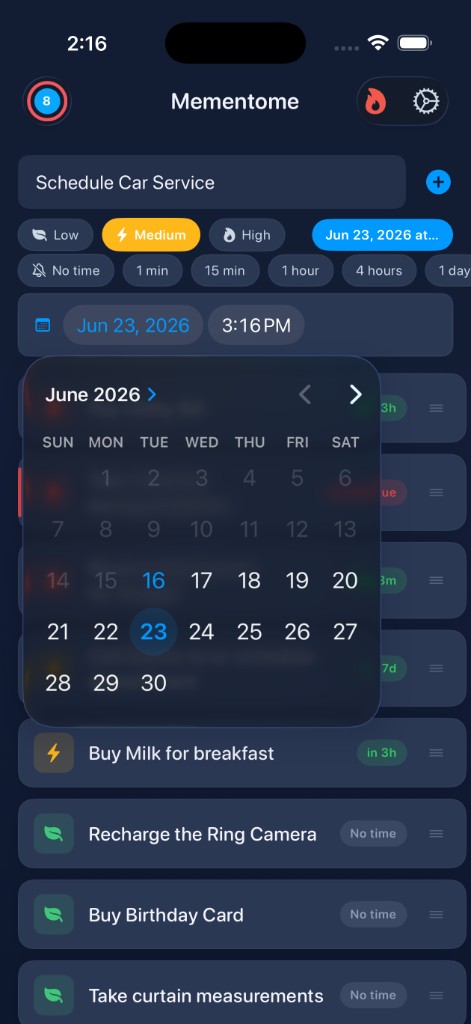 Inline date picker