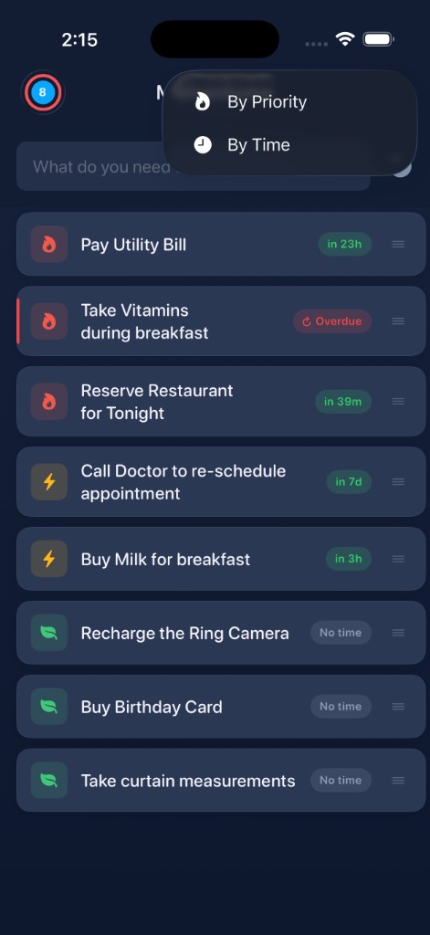 Sort by priority or time