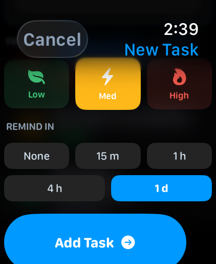 Mementome on Apple Watch — add task