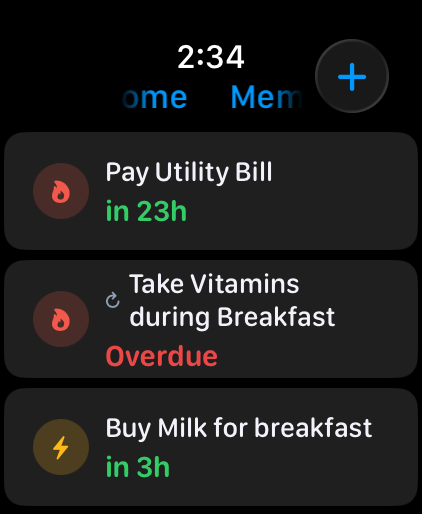 Mementome on Apple Watch — task list